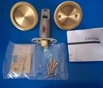 Emtek 2144US4, Round Tubular Pocket Door Passage Set, Satin Brass. Fixed Price $38.23.