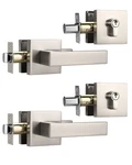 Knobwell 2 Pack Brushed Nickel Door Handle With Deadbolt, Square Double Cylinder. Fixed Price $64.34.