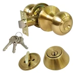 Passage Doorknob And Keyed Deadbolt Lock Set Entry KW1 Satin Brass With 3 Keys. Fixed Price $26.39.