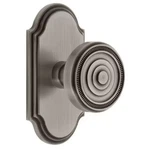 Arc Collection Grandeur Plate Passage With Soleil Knob In Antique Pewter. Fixed Price $254.00.