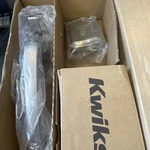 Kwikset Prague Dummy Front Door Handleset W/pismo Knob Satin Nickel 98190-031. Fixed Price $69.00.