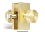 Hiemey Privacy Gold Door Interior, Satin Brass Knobs With Lock - New. Fixed Price $35.00.