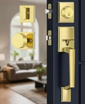 Front Door Handle Deadbolt Set, Gold Lock With Modern Knob,. Fixed Price $63.76.