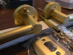 Pack Of Miseno Elkton Round Rod Privacy Door Lever Set Satin Brass MLK3012SB. Fixed Price $19.99.