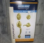 Schlage Plymouth Door Entry Handle Set Flair Lever Deadbolt Lock Bright Brass. Fixed Price $65.99.