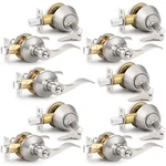 Probrico 5 Sets-satin Nickel Exterior Entry Lever And Double Cylinder Deadbolt. Fixed Price $167.57.