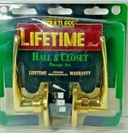 New Passage Set, Lifetime Faultless Bright Brass Lever Hall And Closet. Fixed Price $12.99.