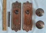 Vintage Antique Ornate Copper Door Knob & Plates. Fixed Price $125.00.