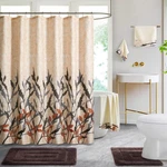 Bathroom Rugs, Shower Curtain And Towel Combo Set. Chocolate Brown Color Leaf Pr. Fixed Price $65.12.