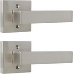 2 Pack Probrico Satin Nickel Square Rosette Single Dummy Door Lever Handles. Fixed Price $19.95.