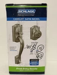 Schlage Camelot Satin Nickel Door Handleset Grip With Georgian KNOB-FE285. Fixed Price $58.89.