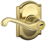 Schlage F51-FLA-CAM Flair Single Cylinder Keyed Entry Door Lever Brass. Fixed Price $103.97.