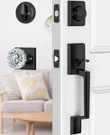 Black Front Door Handle Deadbolt Set, Lock With Crystal Glass. Fixed Price $81.95.