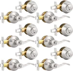 6 Pack Entry Lever & Deadbolt Set, Keyed Alike, Nickel Door Hardware. Fixed Price $210.99.