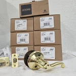 Schlage F10 Fla 605 Bright Brass Door Handle Dual Option Latch New In Box. Fixed Price $18.00.