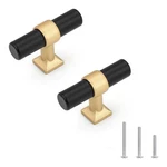 Knobelite 10-PACK Black Cabinet Knobs W/gold Champagne Base Shape Single Hole. Fixed Price $23.09.