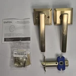 Emtek Freestone Lever Passage Door Handle Satin Brass Quincy Rosette US4. Fixed Price $24.99.