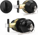Keyed Alike Round Ball Entry Door Knob And Single Cylinder Deadbolt Set, Flat Bl. Fixed Price $39.95.