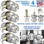 4 Pack Keyed Alike Entry Door Knobs Single Cylinder Lock Nickel Combo Set. Fixed Price $79.90.