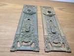 Pair Old Gothic Brass ,bronze ? " Columbian Double Key Entrance Door Plates. Fixed Price $225.00.