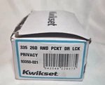 Kwikset 335 26D Rnd Pckt Lck Round Bed/bath Pocket Door Lock In, Satin Chrome. Fixed Price $14.98.
