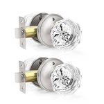 Orger 2 Pack Privacy Door Knobs Clear Glass Satin Nickel Zinc Alloy Rosette Bath. Fixed Price $89.00.