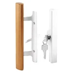 Patio Door Handle Set, 3-15/16 In., Diecast, Wood Pull, White, Mortise, Keyed. Fixed Price $55.39.