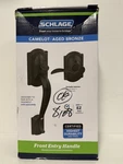 Schlage Camelot Aged Bronze Door Handleset Grip W. Accent. Fixed Price $57.89.