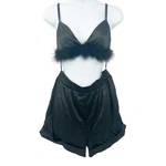 Windsor Womens Flirtatious Satin Feather Trim Bra & Shorts Pajama Set Size. Fixed Price $18.83.