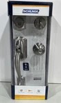 Schlage Camelot Outside Georgian Knob Entry Door + Dead Bolt Lock Set - Satin. Fixed Price $87.95.