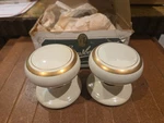 Vintage Gainsborough White W/ Gold Band Porcelain Door Knob Set E4054. Fixed Price $55.00.