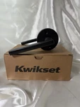 Kwikset Halifax Privacy Door Handle W/ Lock, Matte Black, Model: Round Lever. Fixed Price $20.00.