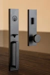Weslock Xanthis Single Cylinder Keyed Entry Handle Set W/ Mesa Knob Matte Black. Fixed Price $209.99.
