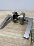Sure-loc Basel Privacy Door Lever Set With Round Rose Satin Nickel. Fixed Price $42.67.