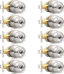 10 Pack Brushed Nickel Keyed Alike Entry Door Knobs With Keys. Fixed Price $165.99.