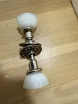 Antique Milk Glass Door Knob With Decorative Rosettes. Fixed Price $60.00.