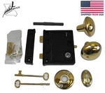 Antique Style Rim Latch Door Lock Set Skeleton Key Interior Steel & Brass Catch. Fixed Price $33.17.