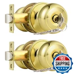 Probrico Polished Brass Entry Door Knob Keyed Entrance Lockset 2 Pack. Fixed Price $49.86.
