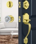 Calzibeno Satin Brass Front Door Handle Deadbolt Set, Gold. Fixed Price $85.35.