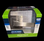 Schlage Hall Closet Satin Nickel Door Handle F10VNBK619 Nib. Fixed Price $20.50.
