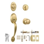 Design House Coventry Brass Door Handle Set With Lever & Deadbolt Satin Gold. Fixed Price $127.95.