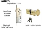 Hoppe Mortise Lock, Single Point 1-3/4" Backset With Brass Profile Cylinder. Fixed Price $124.99.