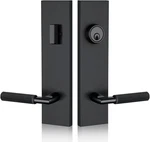 Matte Black Entry Door Handle Set With Deadbolt & Keyed Knurled Grip. Fixed Price $133.99.