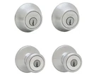 Kwikset Tylo Satin Chrome Entry Door Knob & Single Cylinder Deadbolt Pack. Fixed Price $35.00.