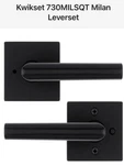 Kwikset Milan Privacy Door Lever - Square Matte Black. Fixed Price $40.00.