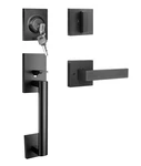 Exterior Door Handle With Deadbolt, Matte Black Front Lock Set, Reversible. Fixed Price $55.99.