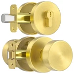 Gold Door Knob With Deadbolt Lock, Satin Brass Front Handle Deadbol.... Fixed Price $73.62.