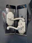 Grandeur Arc Solid Brass Left Handed Privacy Door Lever Set With Newport. Fixed Price $85.00.