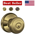 Push Button Privacy Lock Door Knob In Antique Brass - Ambidextrous Functionality. Fixed Price $33.57.