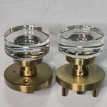 Emtek 5209MDCUS4 Modern Disc Glass Privacy Door Knob Satin Brass. Fixed Price $87.00.